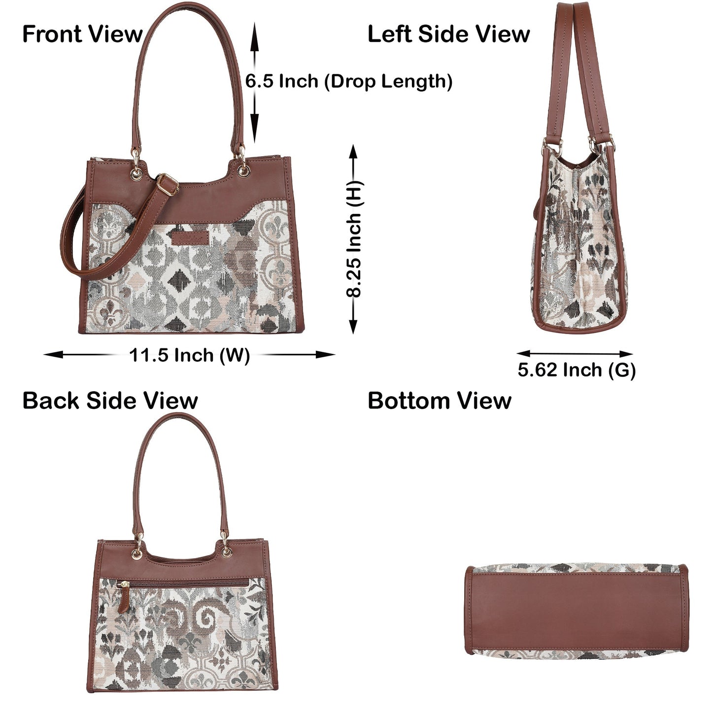 Women’s Abstract Tapestry Satchel Bags – Leather‑Trimmed Shoulder & Crossbody Handbag - Wholesale