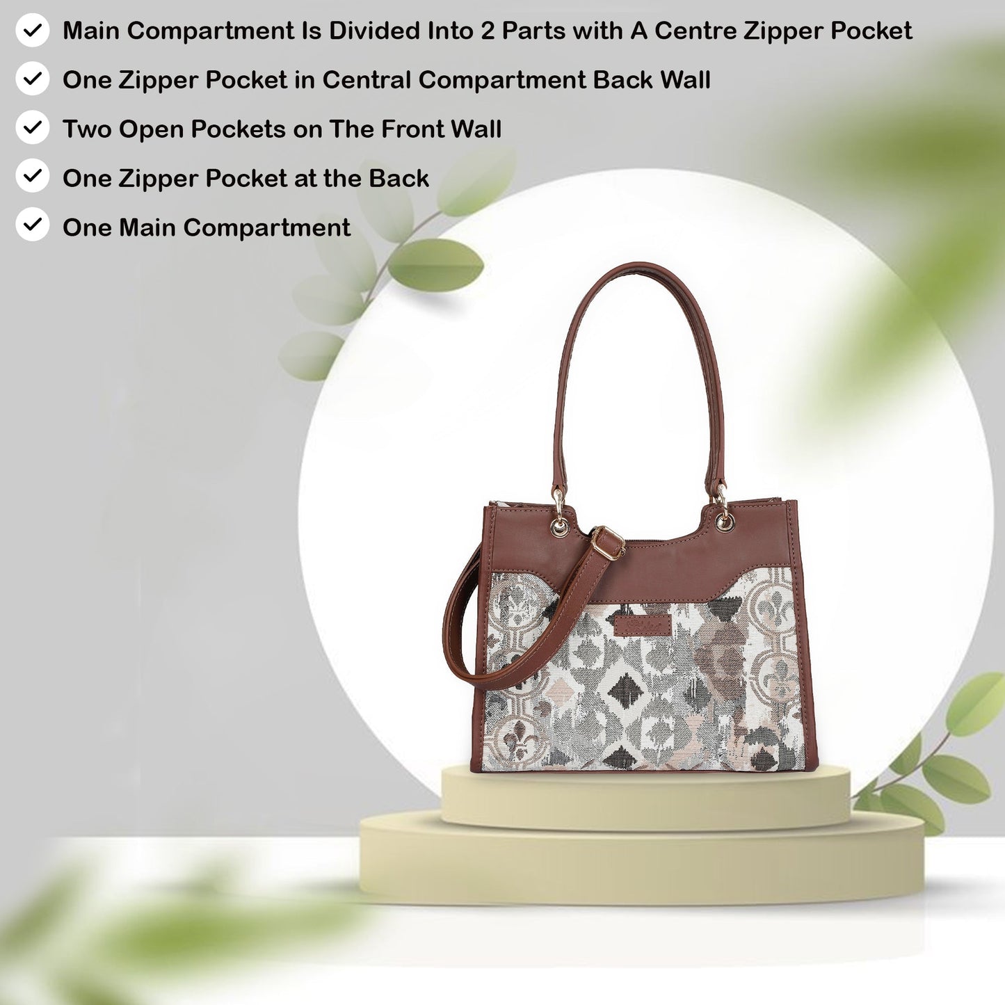 Women’s Abstract Tapestry Satchel Bags – Leather‑Trimmed Shoulder & Crossbody Handbag - Wholesale