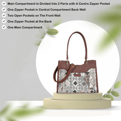 Women’s Abstract Tapestry Satchel Bags – Leather‑Trimmed Shoulder & Crossbody Handbag - Wholesale