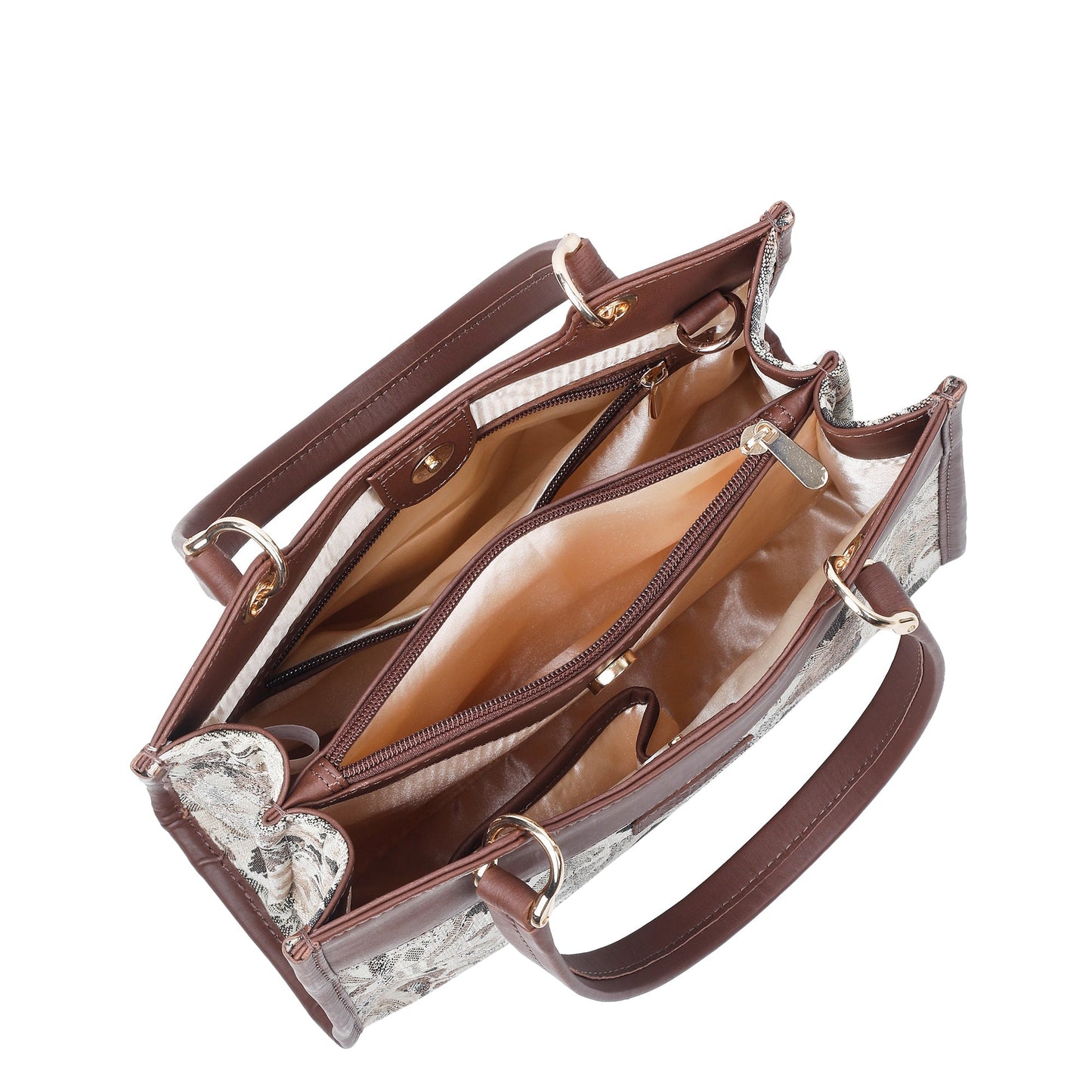 Women’s Abstract Tapestry Satchel Bags – Leather‑Trimmed Shoulder & Crossbody Handbag - Wholesale