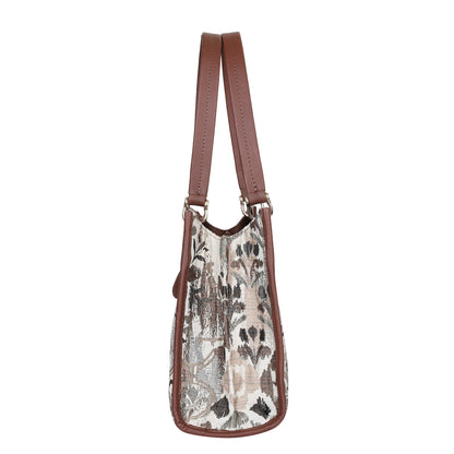 Women’s Abstract Tapestry Satchel Bags – Leather‑Trimmed Shoulder & Crossbody Handbag - Wholesale