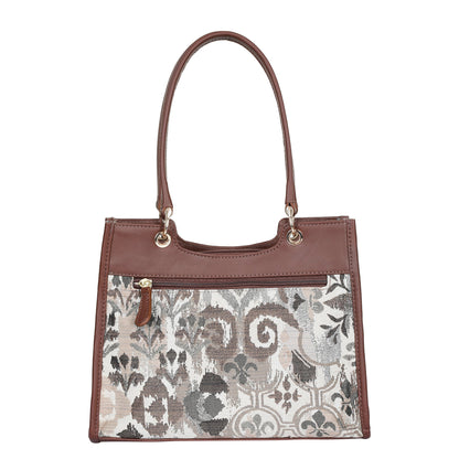 Women’s Abstract Tapestry Satchel Bags – Leather‑Trimmed Shoulder & Crossbody Handbag - Wholesale