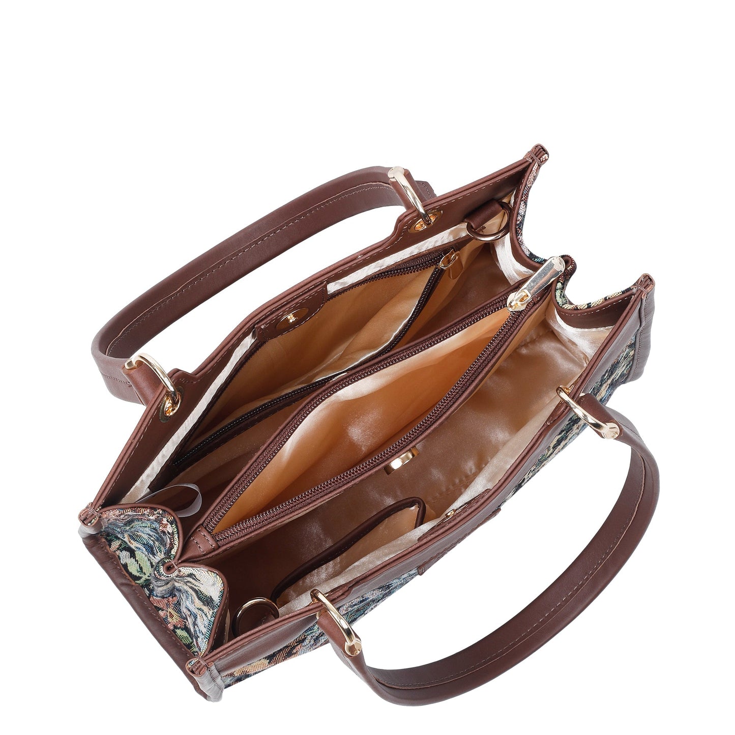 Wholesale women’s Botanical Tapestry Satchel Bag – Leather-Trimmed Handbag, Crossbody & Shoulder Purse
