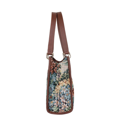 Wholesale women’s Botanical Tapestry Satchel Bag – Leather-Trimmed Handbag, Crossbody & Shoulder Purse