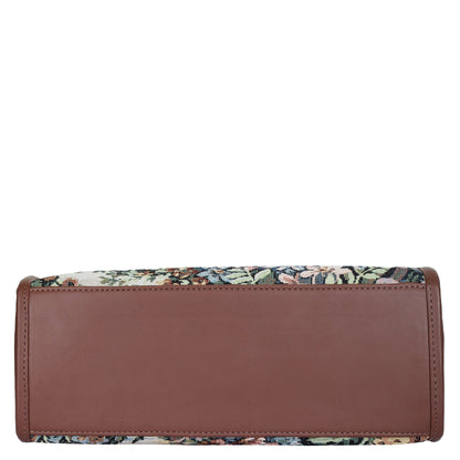 Wholesale women’s Botanical Tapestry Satchel Bag – Leather-Trimmed Handbag, Crossbody & Shoulder Purse