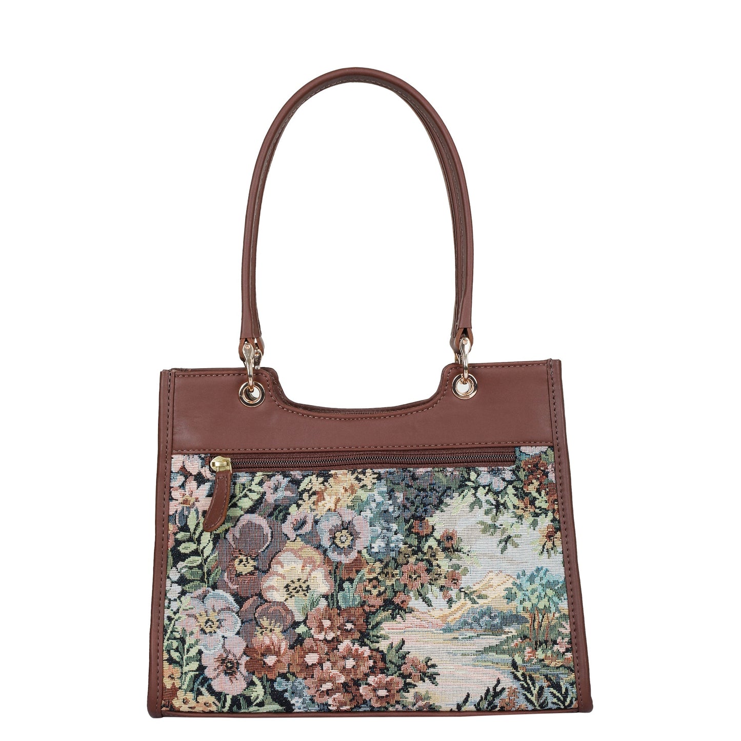 Wholesale women’s Botanical Tapestry Satchel Bag – Leather-Trimmed Handbag, Crossbody & Shoulder Purse