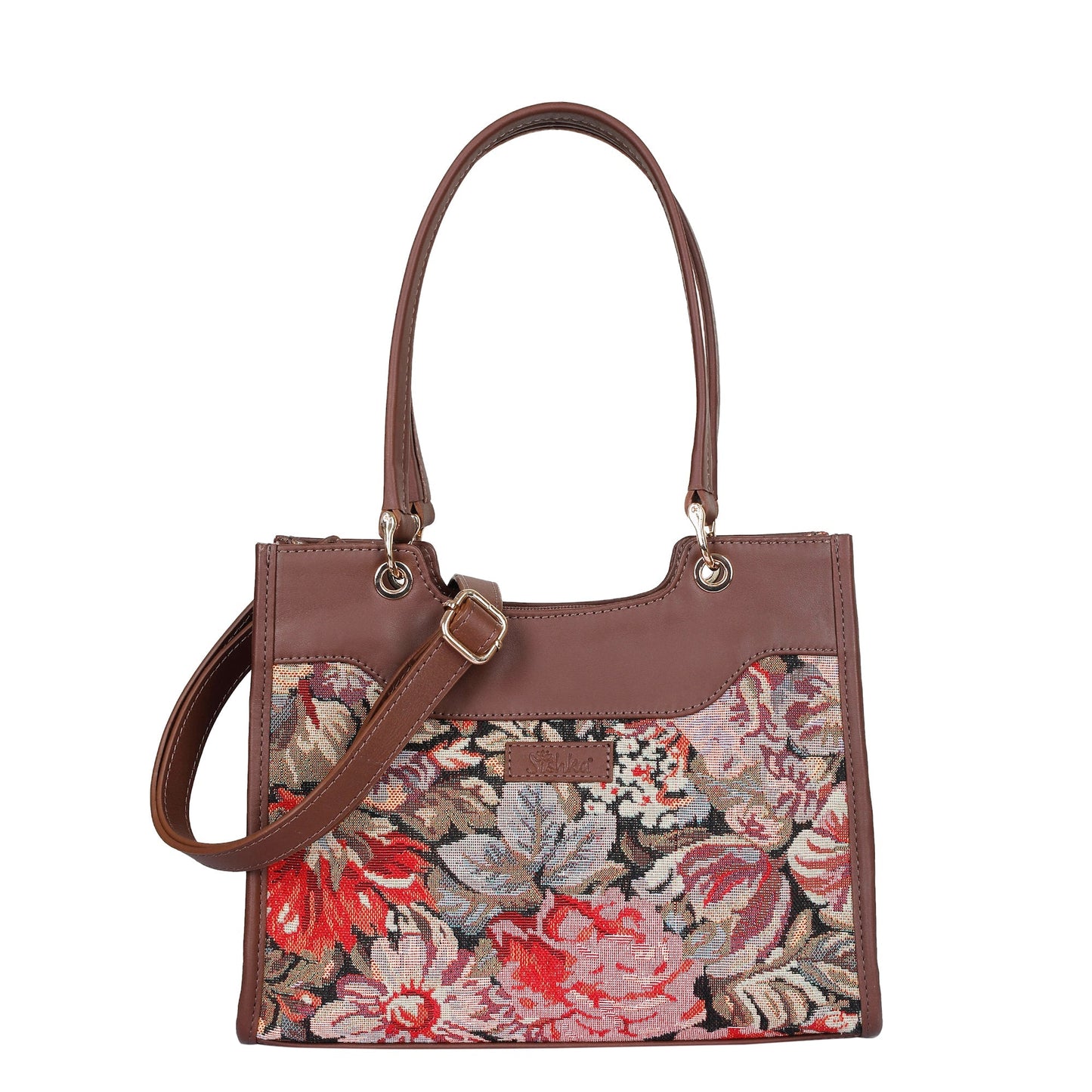 Women’s Floral Tapestry Satchel & Crossbody Bag – Wholesale Leather‑Trimmed Shoulder Purse with Top Handle