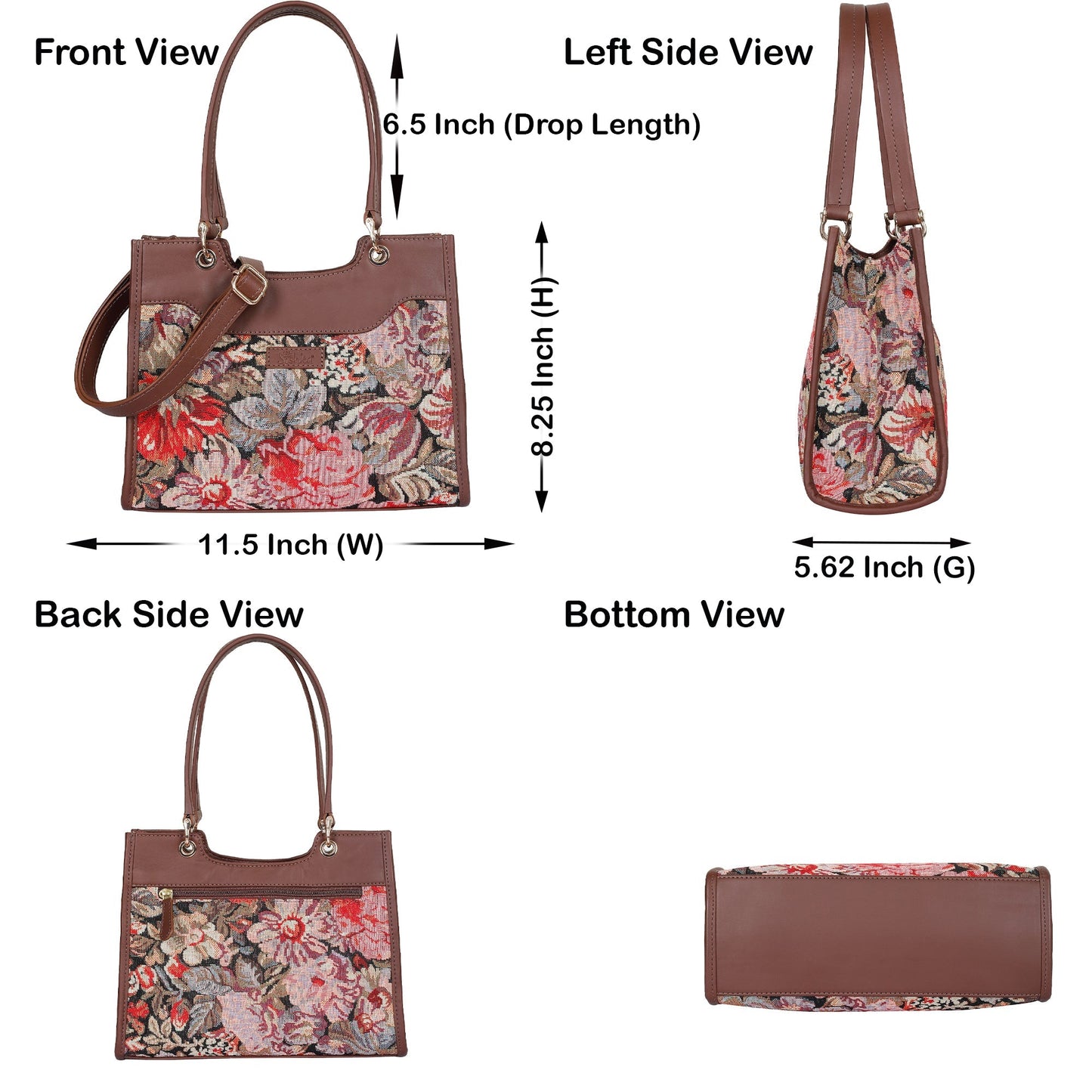 Women’s Floral Tapestry Satchel & Crossbody Bag – Wholesale Leather‑Trimmed Shoulder Purse with Top Handle