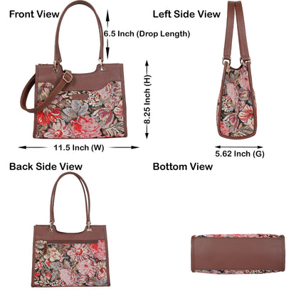 Women’s Floral Tapestry Satchel & Crossbody Bag – Wholesale Leather‑Trimmed Shoulder Purse with Top Handle