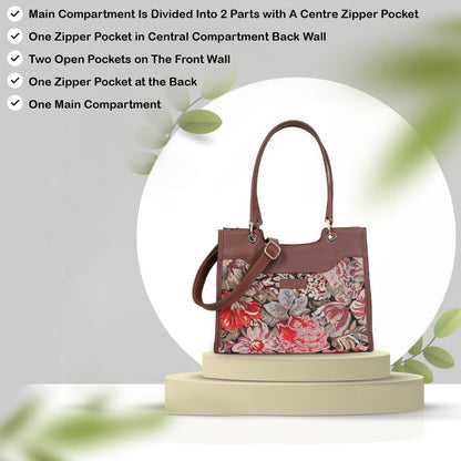 Women’s Floral Tapestry Satchel & Crossbody Bag – Wholesale Leather‑Trimmed Shoulder Purse with Top Handle