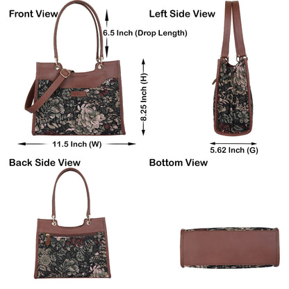 Women’s Vintage Tapestry Satchel Bag – Wholesale Leather‑Trimmed Crossbody, Shoulder & Hand Purse