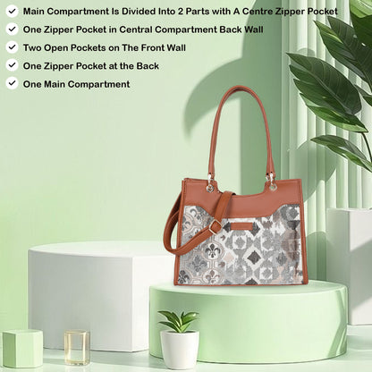 Wholesale Abstract Tapestry Satchel Bag Crossbody Top Handle Handbag for Women with Vegan Leather Trim
