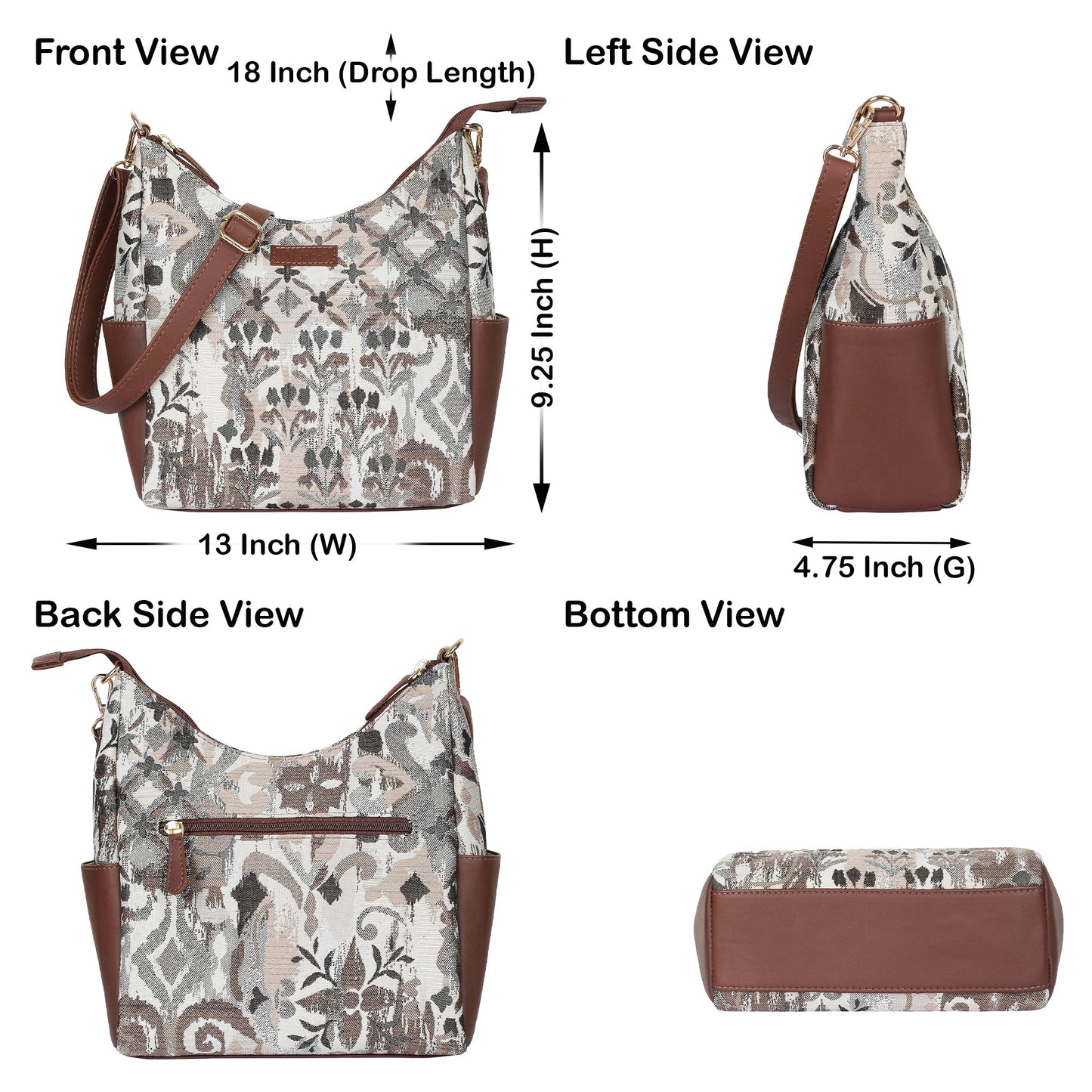 Abstract Tapestry Hobo Crossbody Bag – Women’s Shoulder Sling Handbag with Genuine Leather Trim