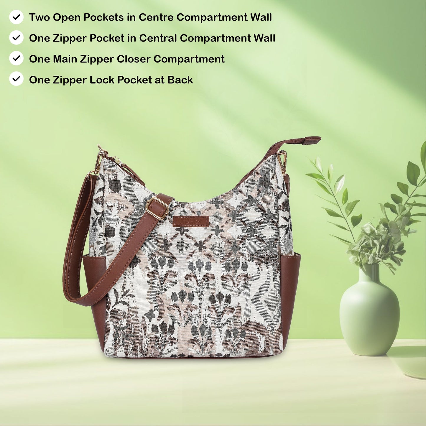 Abstract Tapestry Hobo Crossbody Bag – Women’s Shoulder Sling Handbag with Genuine Leather Trim