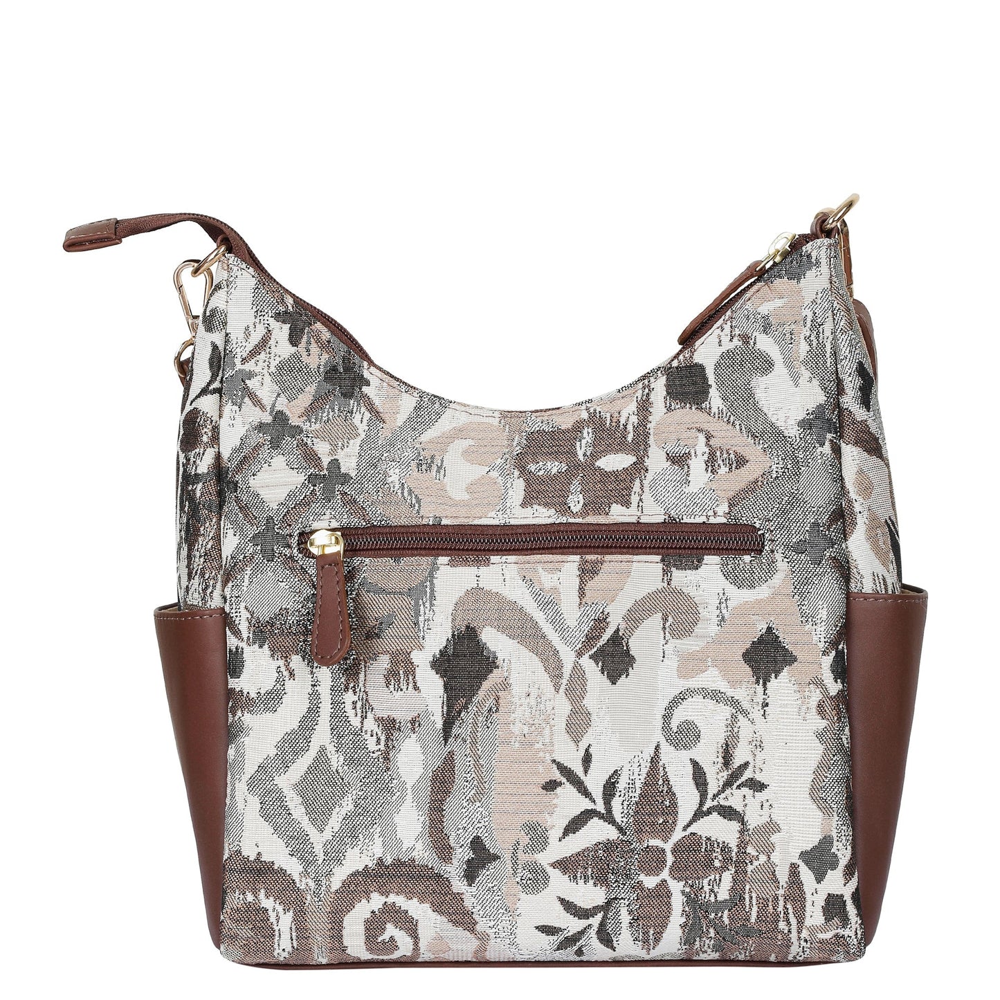 Abstract Tapestry Hobo Crossbody Bag – Women’s Shoulder Sling Handbag with Genuine Leather Trim