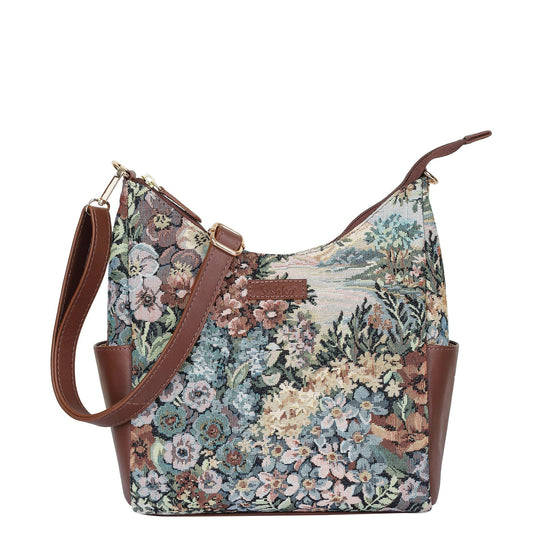Botanical Tapestry Hobo Bag – Women’s Genuine Leather-Trimmed Shoulder & Crossbody Purse