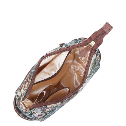 Botanical Tapestry Hobo Bag – Women’s Genuine Leather-Trimmed Shoulder & Crossbody Purse