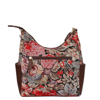 Women's Floral Tapestry Hobo Bag | Stylish Genuine Leather-Trimmed Shoulder & Crossbody Purse for Daily Essentials