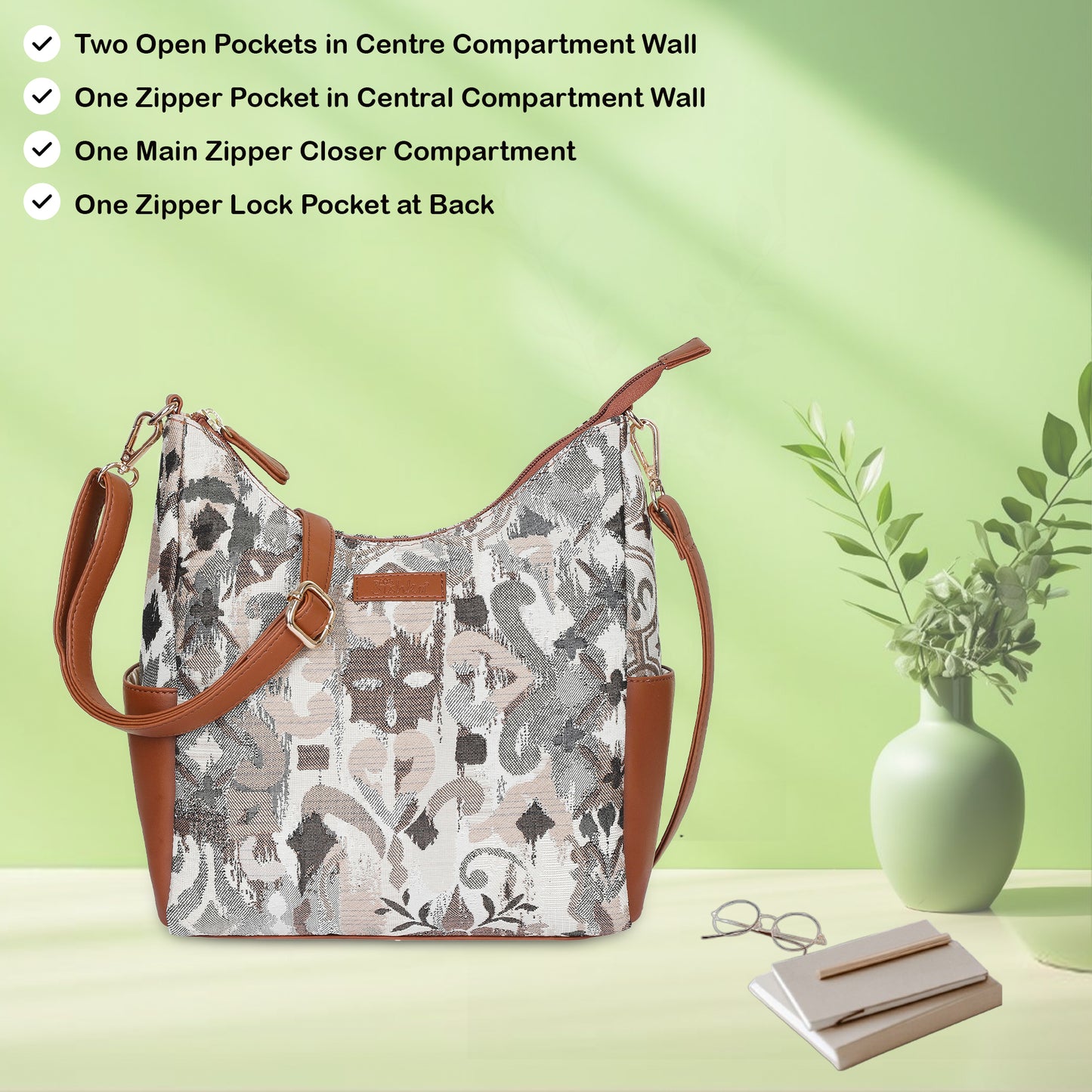 Wholesale Abstract Tapestry Hobo Crossbody Bag – Women Shoulder Sling Handbag with vegan leather Trim