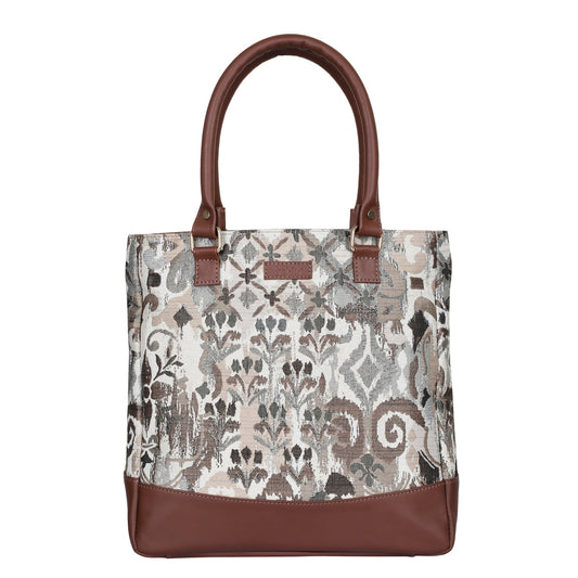 Wholesale Women’s Abstract Tapestry Tote Bag | Shoulder Purse with Genuine Leather Trim & Top Handle for Work, Travel & Daily Use