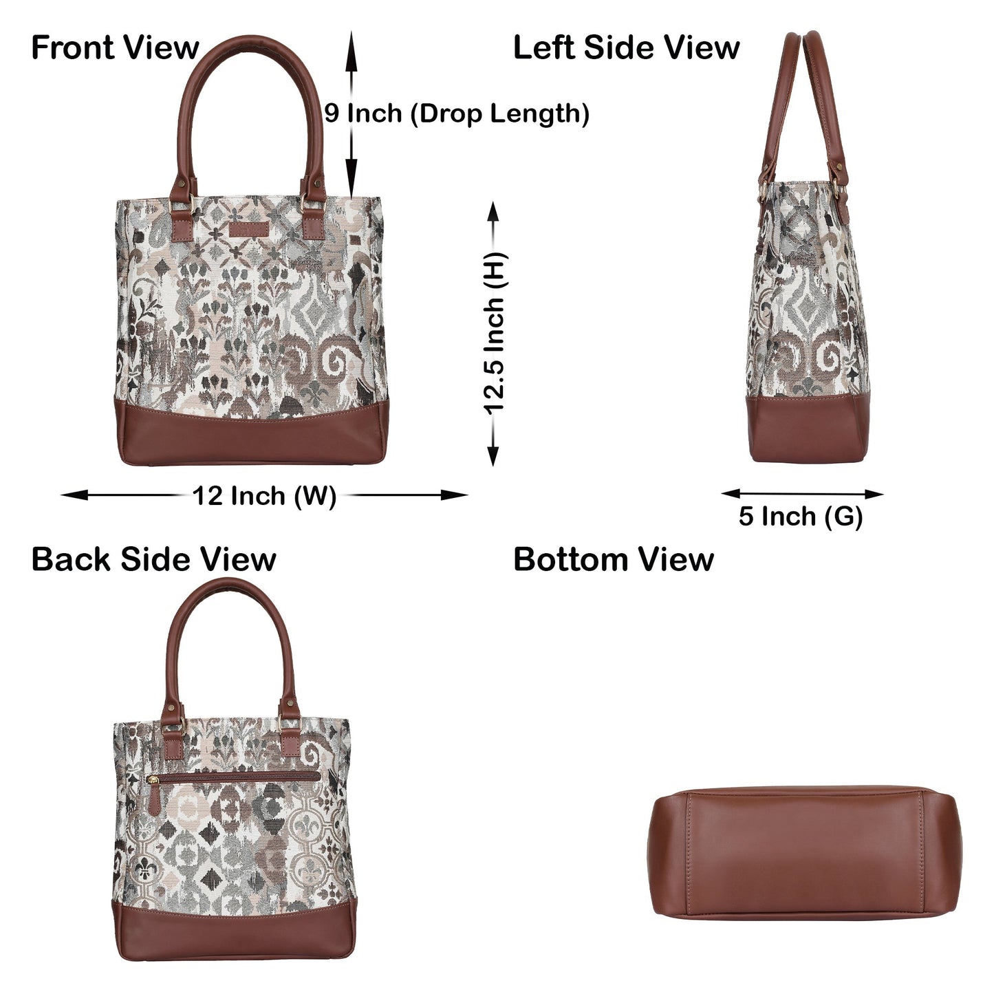 Wholesale Women’s Abstract Tapestry Tote Bag | Shoulder Purse with Genuine Leather Trim & Top Handle for Work, Travel & Daily Use