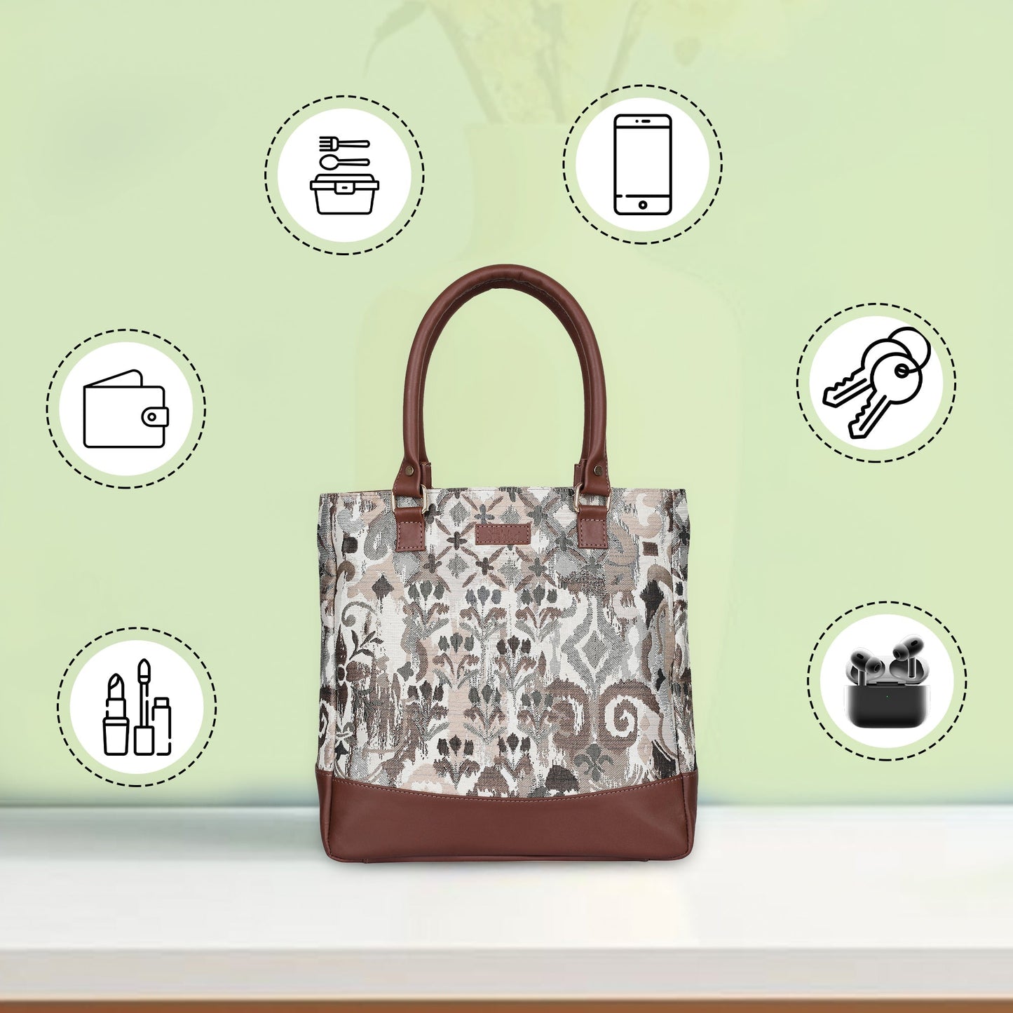 Wholesale Women’s Abstract Tapestry Tote Bag | Shoulder Purse with Genuine Leather Trim & Top Handle for Work, Travel & Daily Use