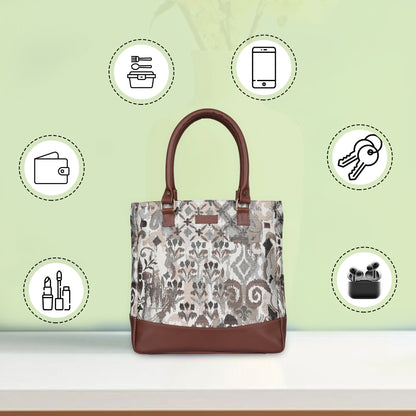 Wholesale Women’s Abstract Tapestry Tote Bag | Shoulder Purse with Genuine Leather Trim & Top Handle for Work, Travel & Daily Use