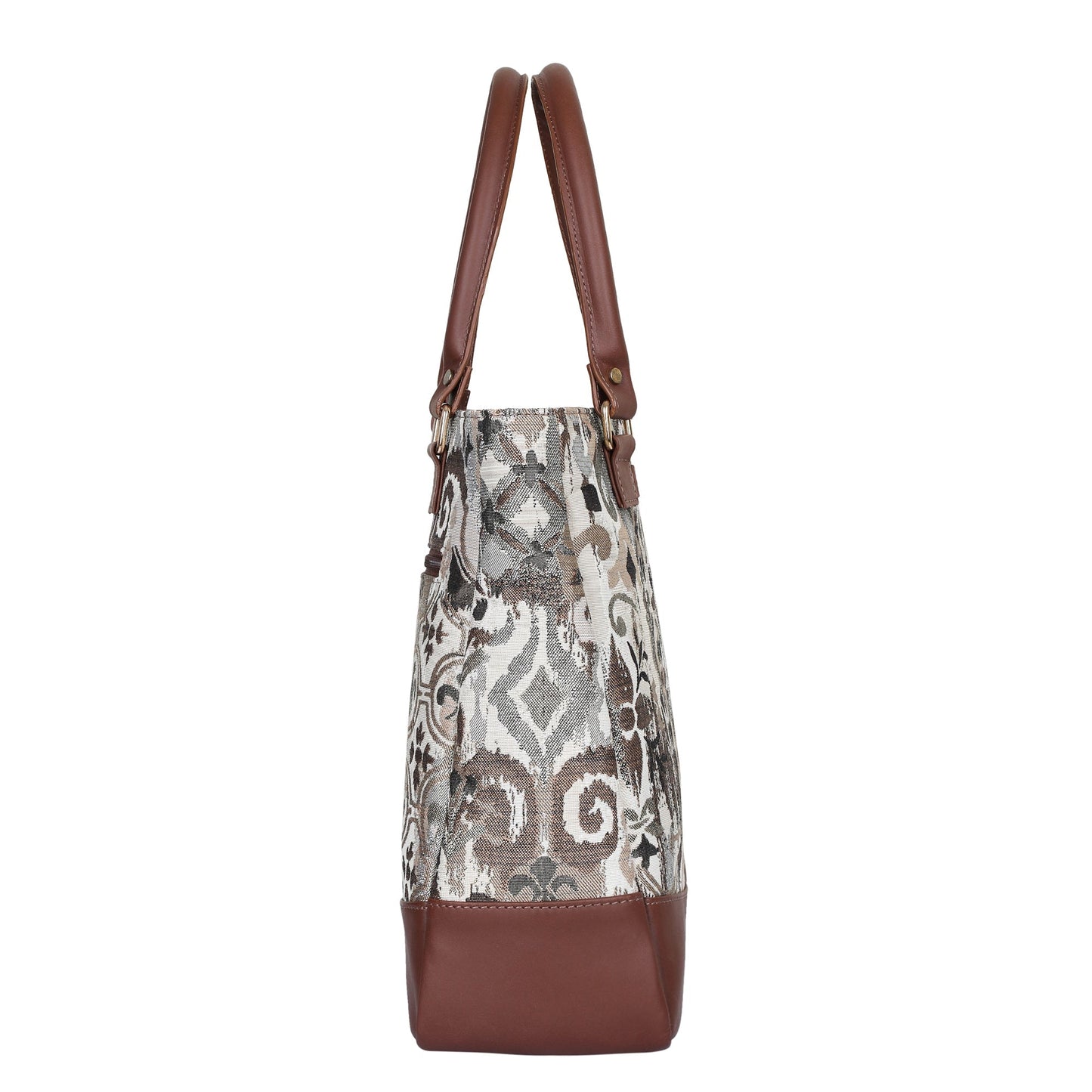 Wholesale Women’s Abstract Tapestry Tote Bag | Shoulder Purse with Genuine Leather Trim & Top Handle for Work, Travel & Daily Use