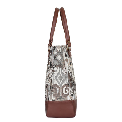 Wholesale Women’s Abstract Tapestry Tote Bag | Shoulder Purse with Genuine Leather Trim & Top Handle for Work, Travel & Daily Use
