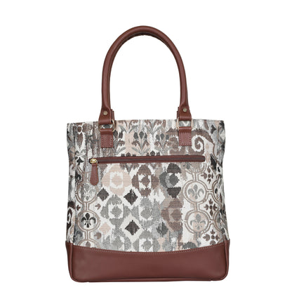 Wholesale Women’s Abstract Tapestry Tote Bag | Shoulder Purse with Genuine Leather Trim & Top Handle for Work, Travel & Daily Use