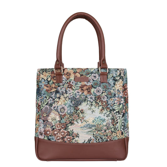 Wholesale Women’s Botanical Tapestry Tote Bag – Shoulder & Top Handle Handbag with Genuine trim leather