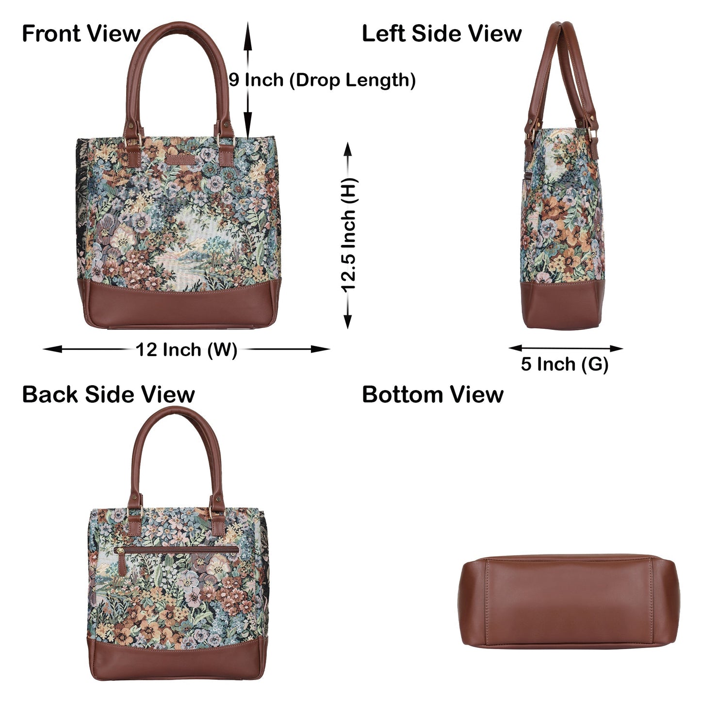 Wholesale Women’s Botanical Tapestry Tote Bag – Shoulder & Top Handle Handbag with Genuine trim leather
