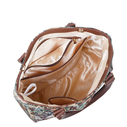 Wholesale Women’s Botanical Tapestry Tote Bag – Shoulder & Top Handle Handbag with Genuine trim leather