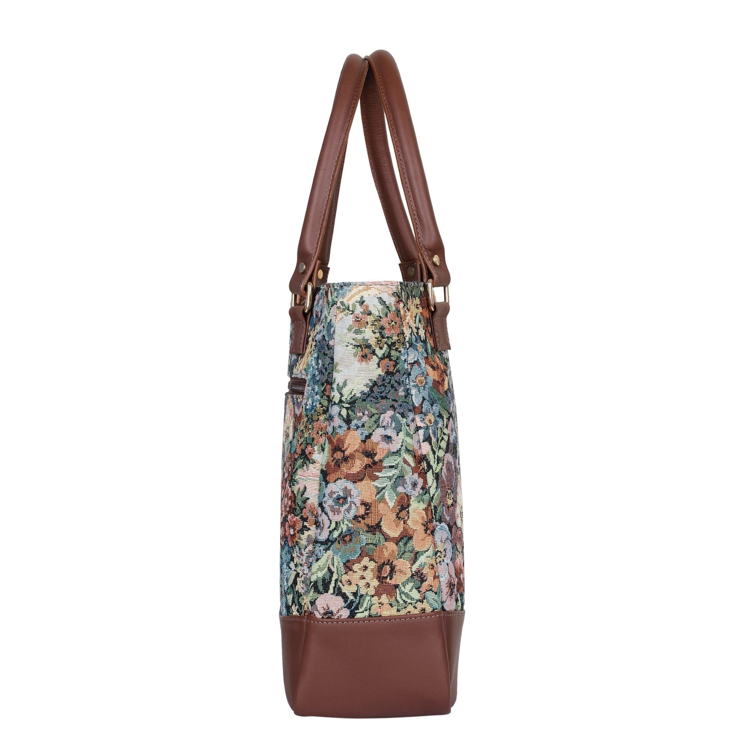 Wholesale Women’s Botanical Tapestry Tote Bag – Shoulder & Top Handle Handbag with Genuine trim leather