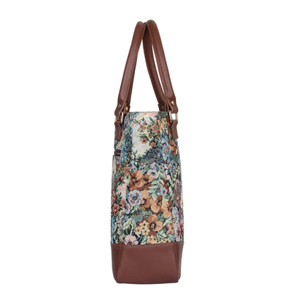 Wholesale Women’s Botanical Tapestry Tote Bag – Shoulder & Top Handle Handbag with Genuine trim leather