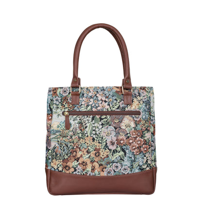 Wholesale Women’s Botanical Tapestry Tote Bag – Shoulder & Top Handle Handbag with Genuine trim leather