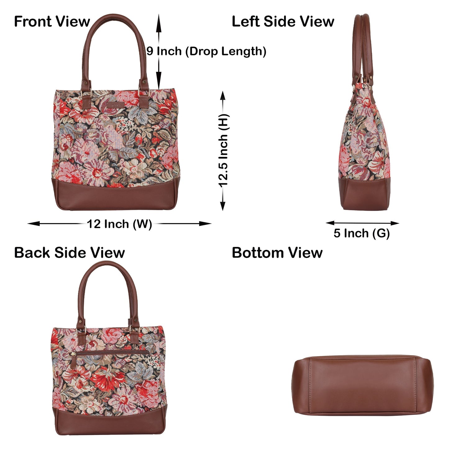 Wholesale Women’s Floral Tapestry Tote Bag – Genuine Leather-Trimmed Shoulder Purse with Top Handle