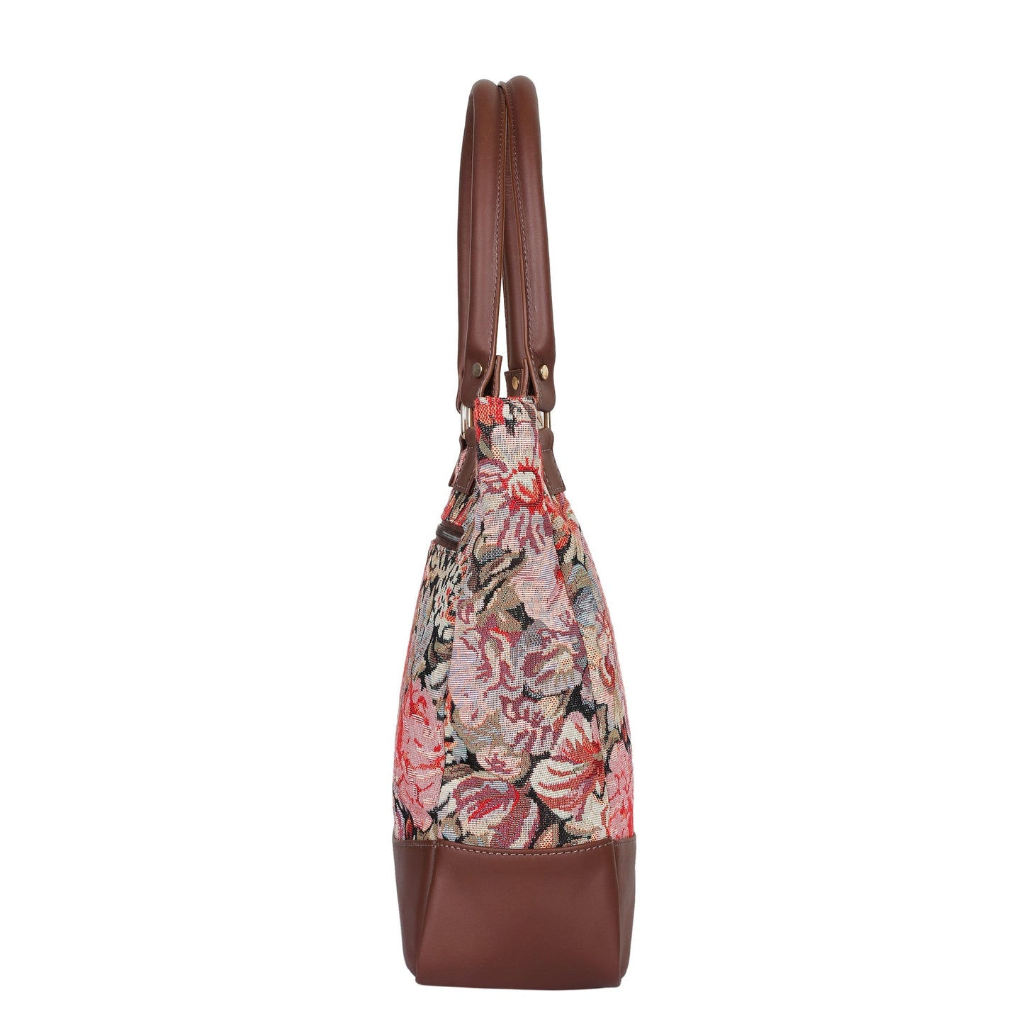 Wholesale Women’s Floral Tapestry Tote Bag – Genuine Leather-Trimmed Shoulder Purse with Top Handle