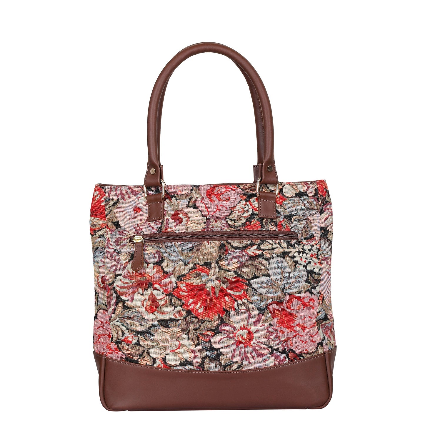 Wholesale Women’s Floral Tapestry Tote Bag – Genuine Leather-Trimmed Shoulder Purse with Top Handle
