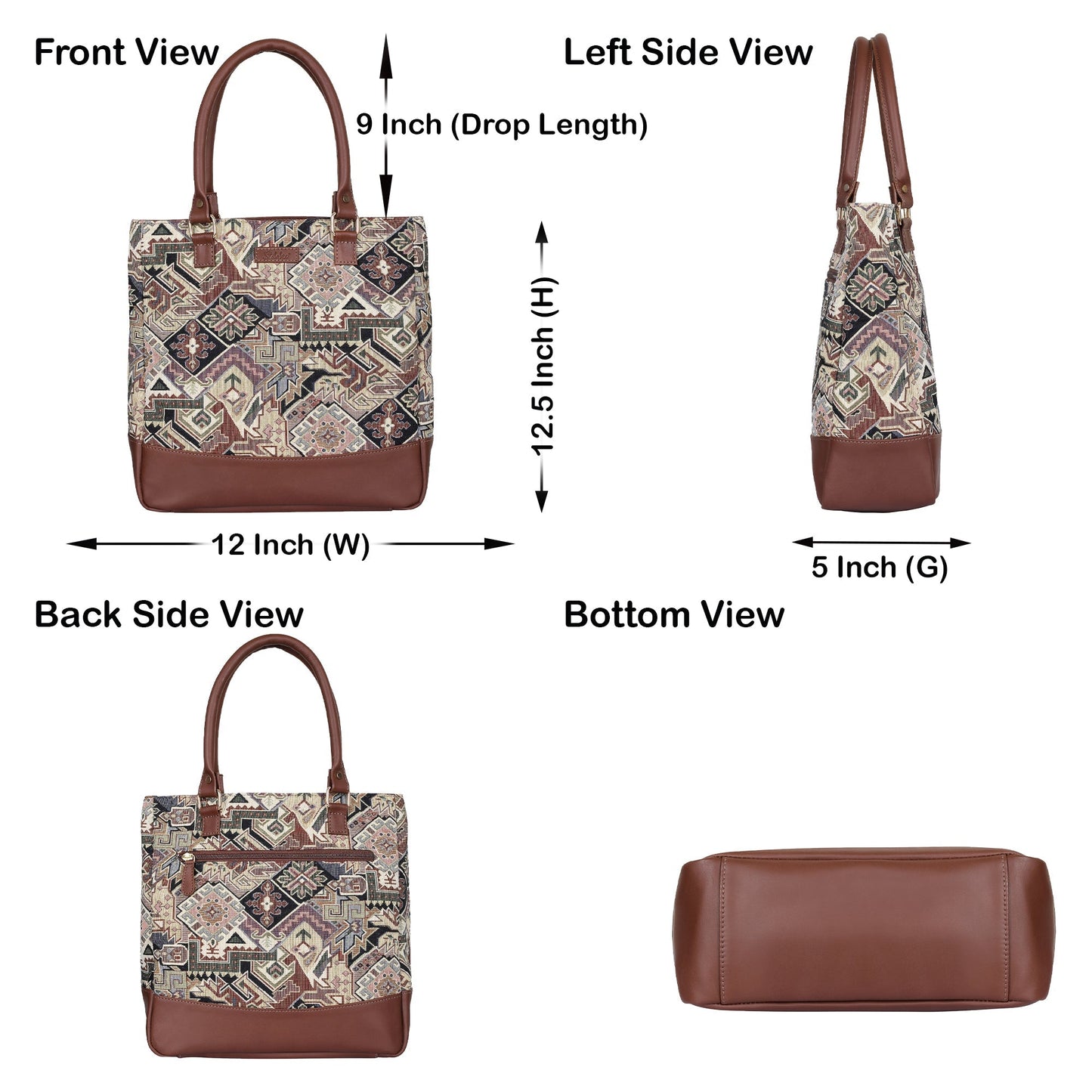 Wholesale Geometric Tapestry Tote Bag for Women – Genuine Leather-Trimmed Shoulder Purse for Daily Use & Work