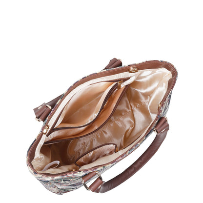 Wholesale Geometric Tapestry Tote Bag for Women – Genuine Leather-Trimmed Shoulder Purse for Daily Use & Work