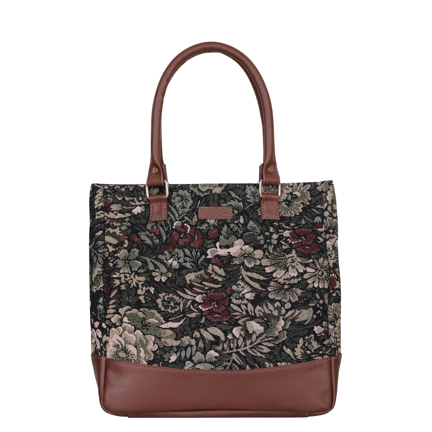 Women’s vintage tapestry tote bag with leather handles for work, office, travel, and everyday use