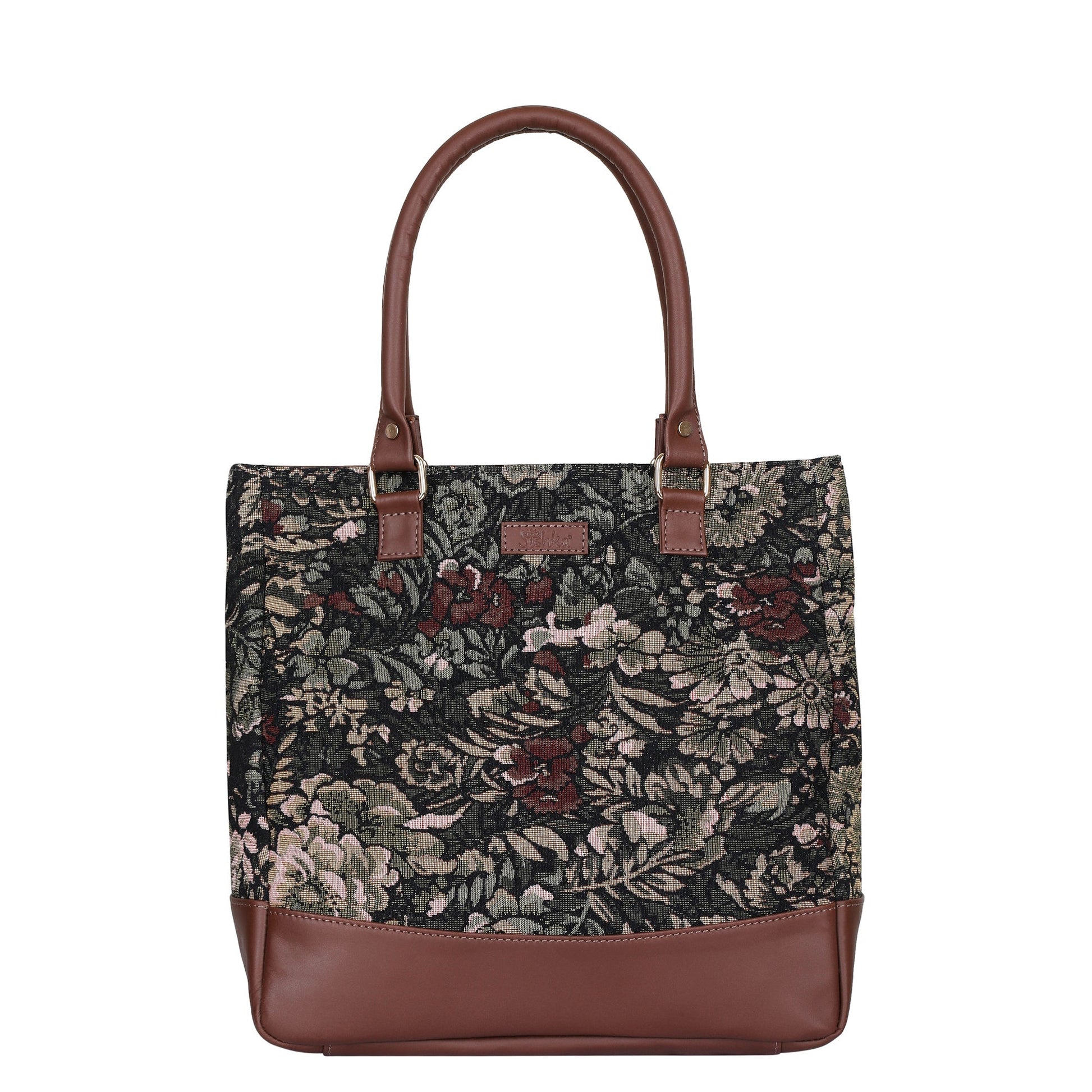 Women’s vintage tapestry tote bag with leather handles for work, office, travel, and everyday use
