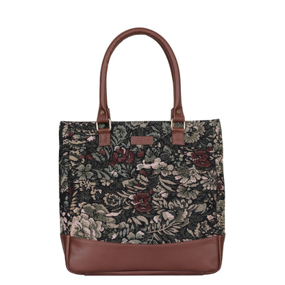 Women’s vintage tapestry tote bag with leather handles for work, office, travel, and everyday use