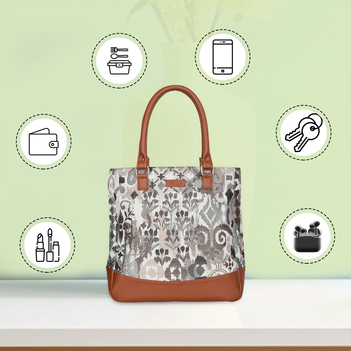 Wholesale Women Abstract Tapestry Tote Bag | Shoulder Purse with vegan leather Trim & Top Handle for Work, Travel & Daily Use