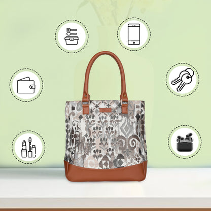 Wholesale Women Abstract Tapestry Tote Bag | Shoulder Purse with vegan leather Trim & Top Handle for Work, Travel & Daily Use