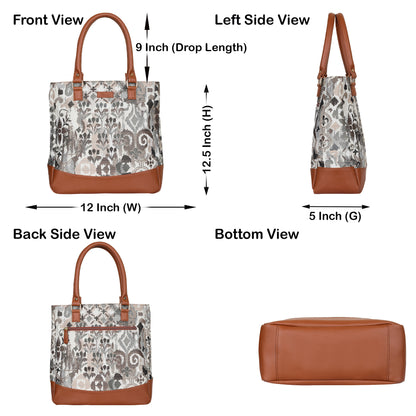 Wholesale Women Abstract Tapestry Tote Bag | Shoulder Purse with vegan leather Trim & Top Handle for Work, Travel & Daily Use