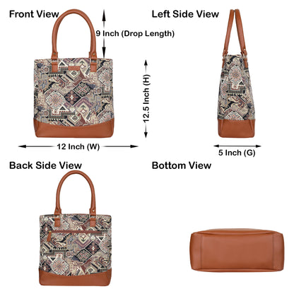 Wholesale Geometric Tapestry Tote Bag for Women – Vegan Leather Trimmed Shoulder Purse for Daily Use & Work