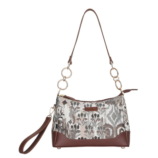 Wholesale Abstract Tapestry Shoulder Bag for Women – Modern Tote Sling Purse with Genuine Leather Handle