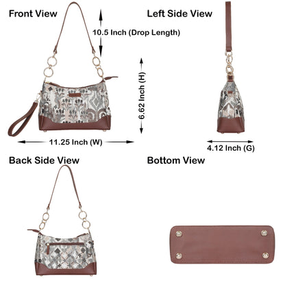 Wholesale Abstract Tapestry Shoulder Bag for Women – Modern Tote Sling Purse with Genuine Leather Handle